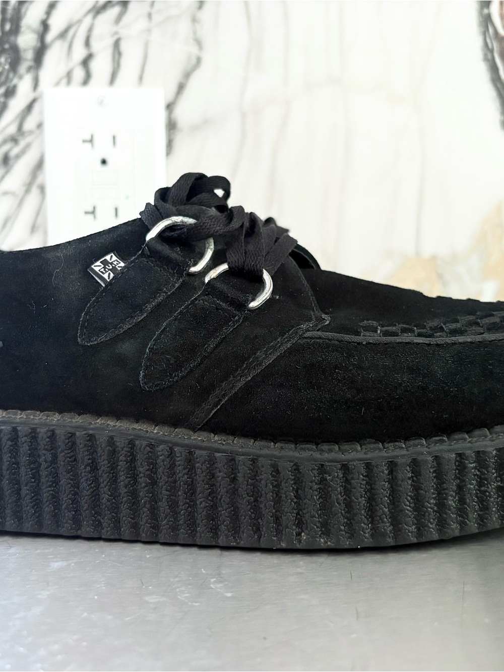 TUK Black Suede Creeper Shoes - Classic Platform Lace-Up